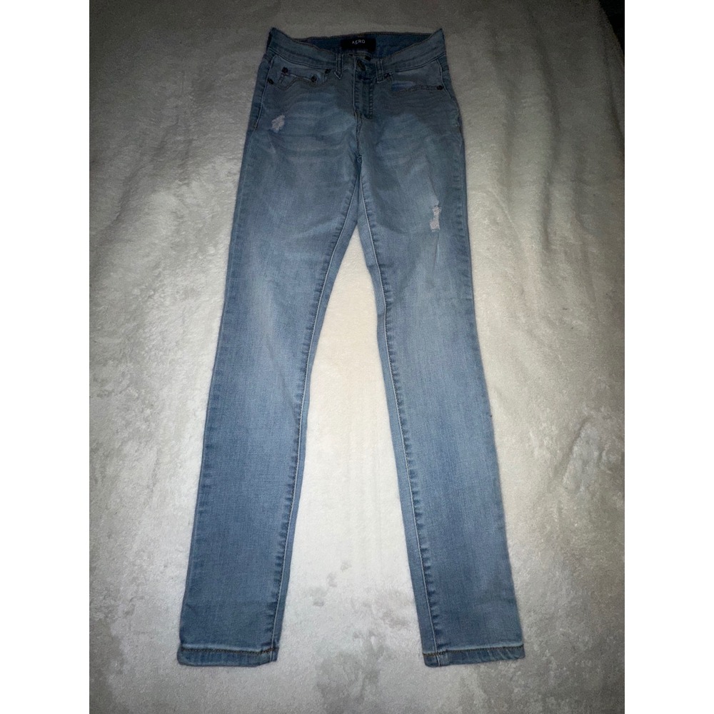 AERO High Rise Distressed‎ Light Wash Denim Skinny Jeans Womens